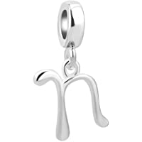 UNIQUEEN Abalorio de plata de ley con letra inicial del alfabeto para pulsera europea.
